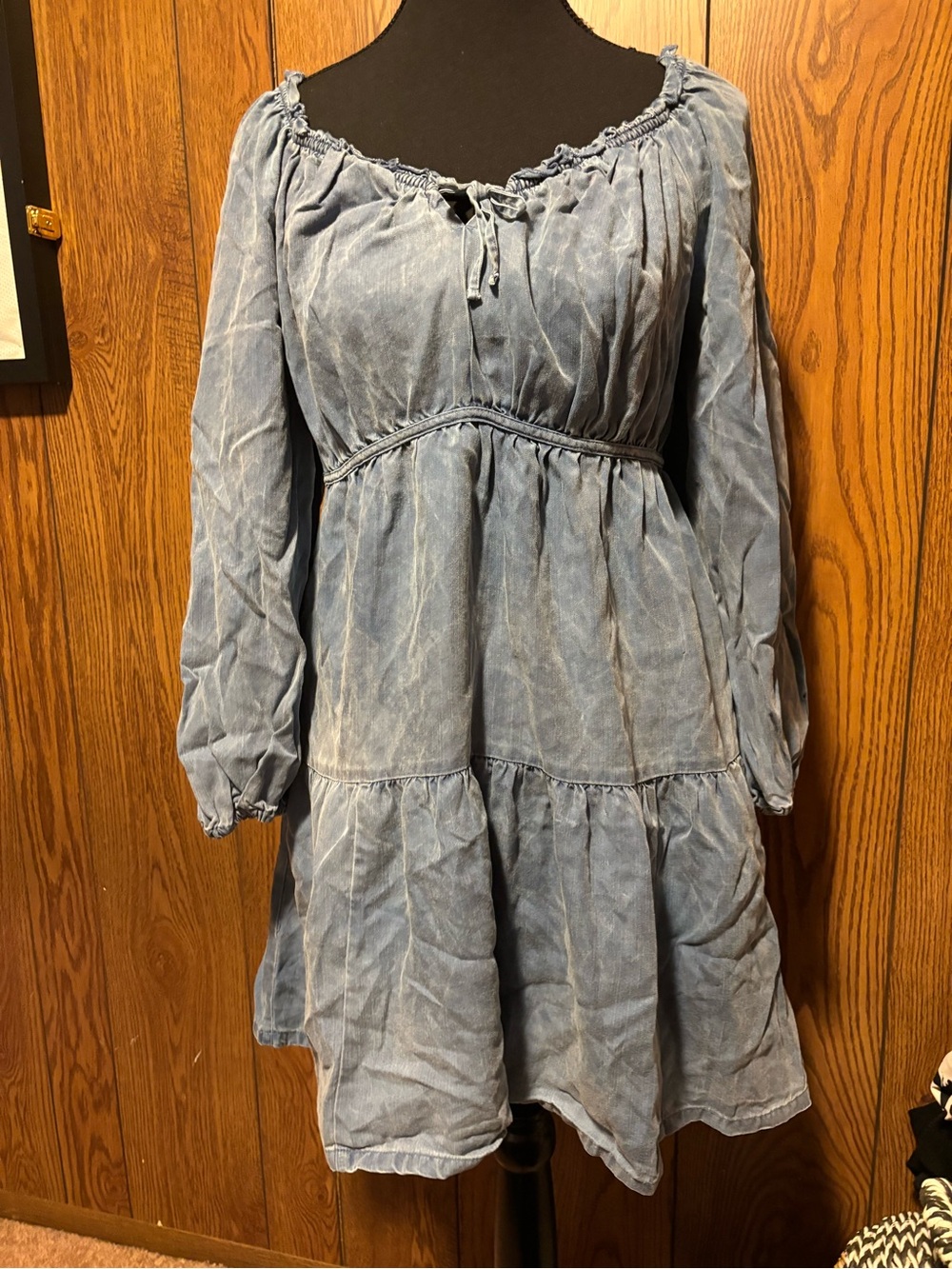 Blue Washed Peasant Dress - Women